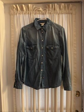 H&M Washed Blue Denim snap front Shirt
